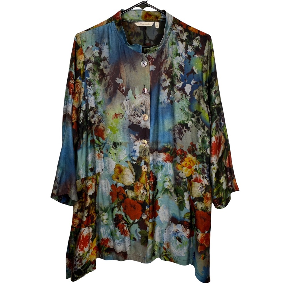 Soft Surroundings Floral Rustic Button Down Tunic Top L